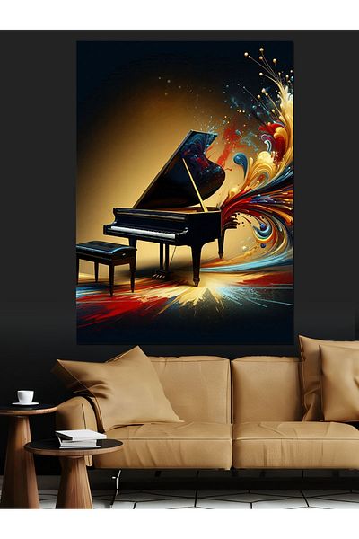 Tablomega Flaming Piano Decorative Canvas - Mdf Wooden Table