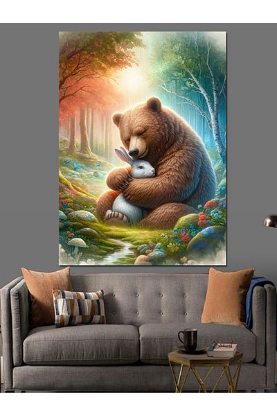 Tablomega Bear in the Forest Decorative Canvas - Mdf Wooden Painting
