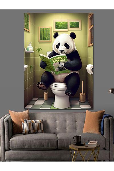 Tablomega Panda in the Toilet Decorative Canvas - Mdf Wooden Table