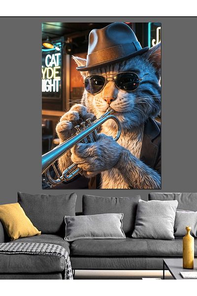 Tablomega Bearded Man and His Cat Decorative Canvas - Mdf Wooden Painting