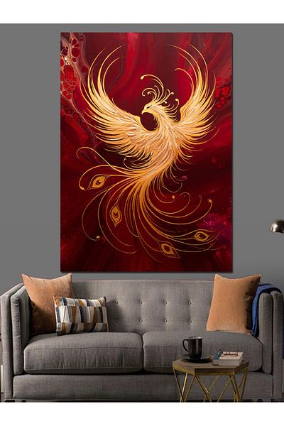 Tablomega Phoenix in Flames Decorative Canvas - Mdf Wooden Painting