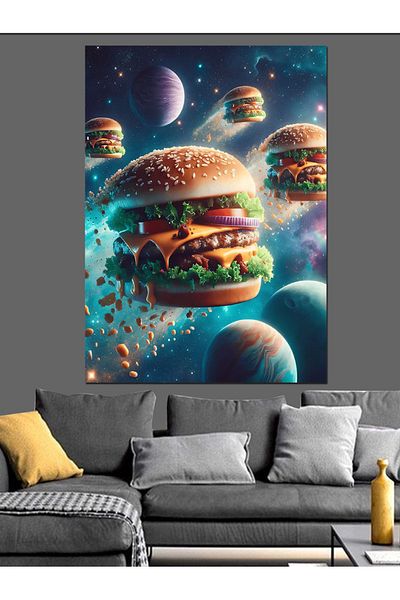 Tablomega Hamburgers in Space Decorative Canvas - Mdf Wooden Painting