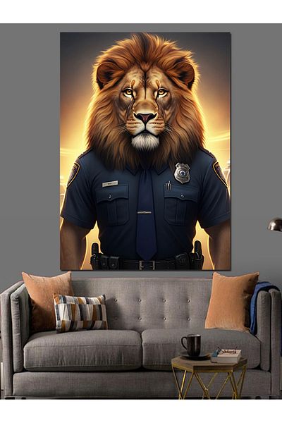 Tablomega Police Lion Decorative Canvas - Mdf Wooden Painting