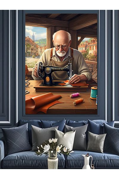 Tablomega Tailor Old Man Decorative Canvas - Mdf Wooden Painting