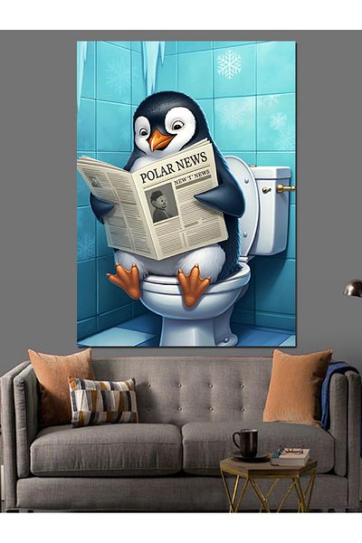 Tablomega Penguin Reading Newspaper Decorative Canvas - Mdf Wooden Painting