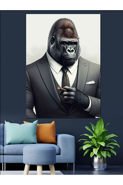 Tablomega Gorilla Man Decorative Canvas - Mdf Wooden Table