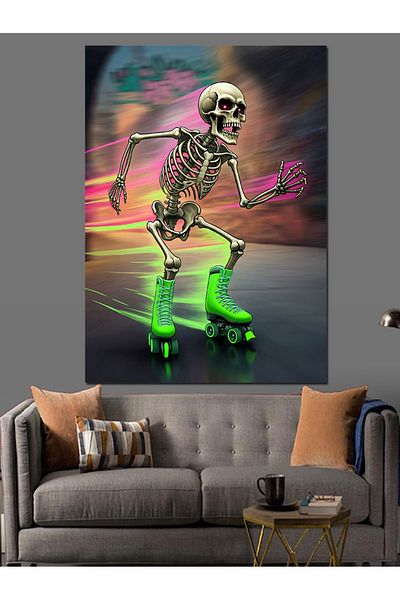 Tablomega Skating Skeleton Decorative Canvas - Mdf Wooden Painting