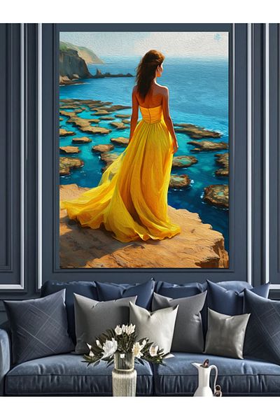 Tablomega Woman in Yellow Dress Decorative Canvas - Mdf Wooden Painting