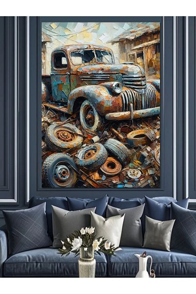 Tablomega Abandoned Truck Decorative Canvas - Mdf Wooden Painting
