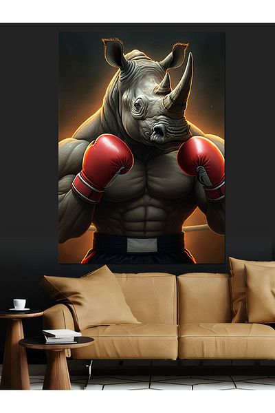 Tablomega Boxer Rhino Decorative Canvas - Mdf Wooden Painting