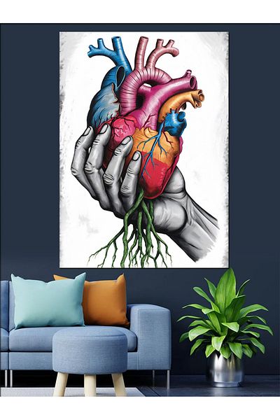 Tablomega Pânză decorativă cu desen de inimă colorată - Lemn MDF