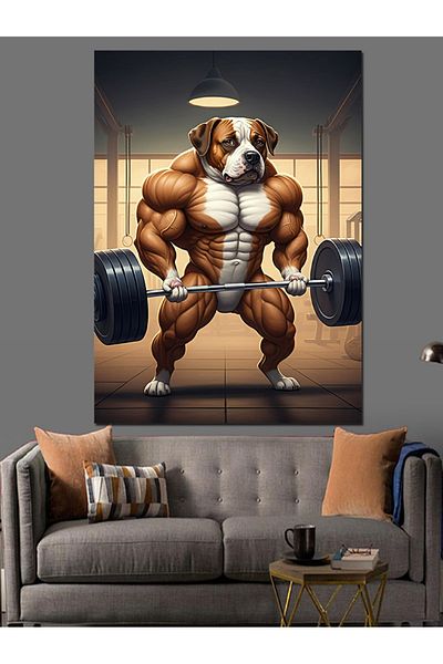 Tablomega Muscular Dog Decorative Canvas - Mdf Wooden Painting