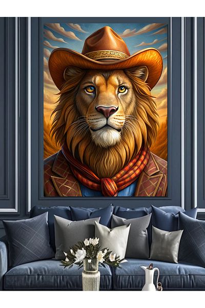 Tablomega Cowboy Lion Decorative Canvas - Mdf Wooden Painting