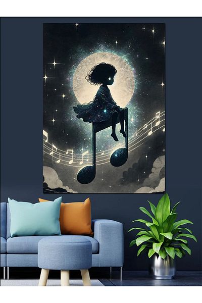 Tablomega Music Note and Girl Decorative Canvas - Mdf Wooden Painting