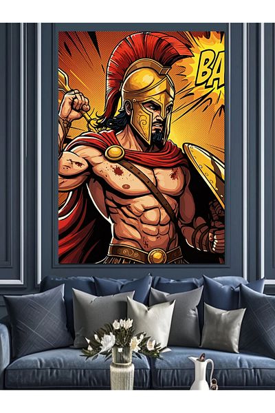Tablomega Comic Style Spartan Decorative Canvas - Mdf Wooden Painting
