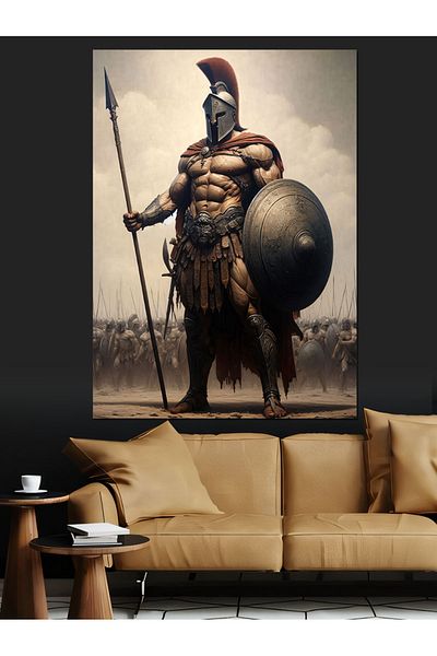 Tablomega Spartan Decorative Canvas with Spear - Mdf Wooden Table