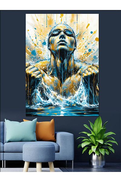 Tablomega Swimmer in the Sea Decorative Canvas - Mdf Wooden Painting