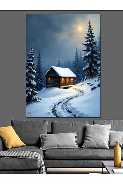 Tablomega Snow Covered Hut Decorative Canvas - Mdf Wooden Painting