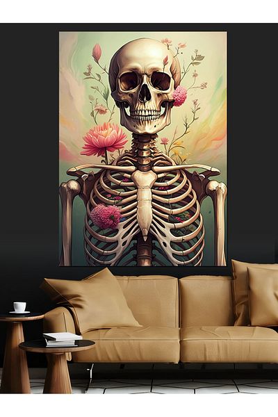 Tablomega Floral Skeleton Decorative Canvas - Mdf Wooden Painting