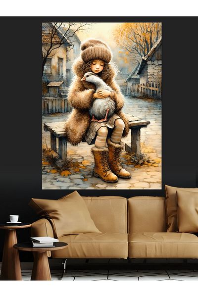 Tablomega Children's Decorative Canvas with Teddy Bear - Mdf Wooden Table