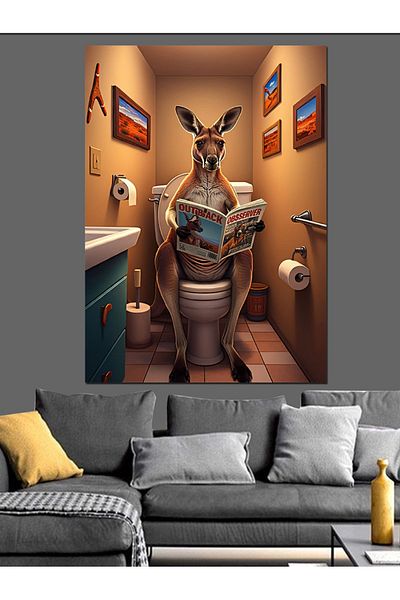 Tablomega Kangaroo and Toilet Decorative Canvas - Mdf Wooden Painting