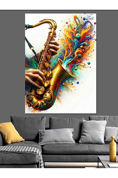 Tablomega Colorful Saxophone Decorative Canvas - Mdf Wooden Painting