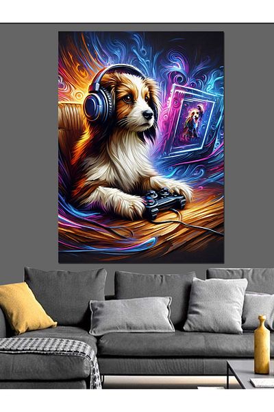 Tablomega Game Lover Dog Decorative Canvas - Mdf Wooden Table