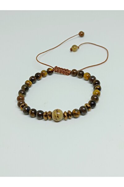 mama india alaçatı Adjustable Size Tiger Eye, Jasper and Hematite Natural Sto...