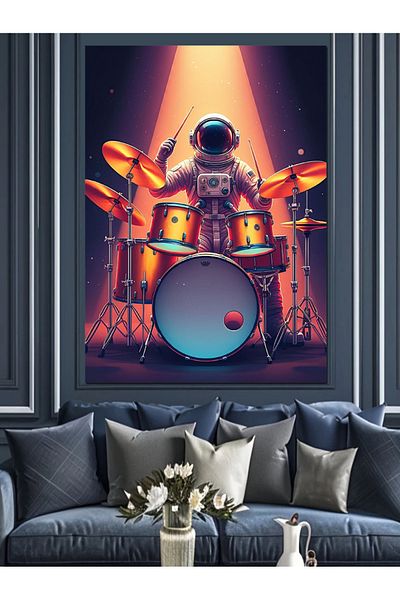 Tablomega Astronaut Drummer Decorative Canvas - Mdf Wooden Painting