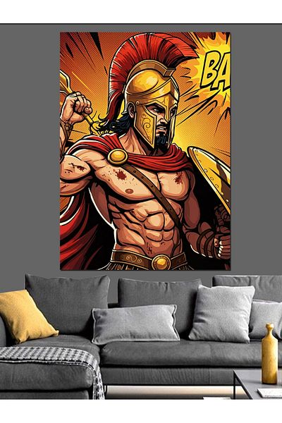 Tablomega Comic Style Spartan Decorative Canvas - Mdf Wooden Painting