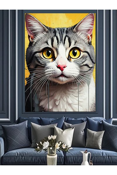Tablomega Big Eyed Cat Decorative Canvas - Mdf Wooden Painting