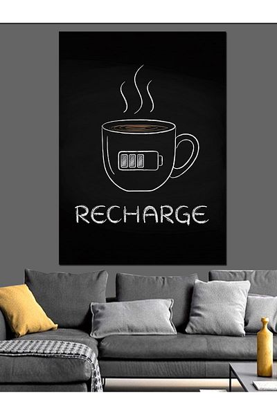 Tablomega Coffee Cup Recharge Text Decorative Canvas - Mdf Wooden Painting