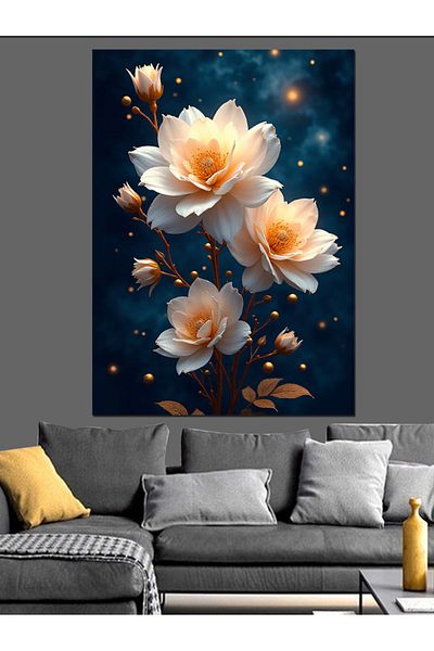 Tablomega White Flower Bouquet Decorative Canvas - Mdf Wooden Painting