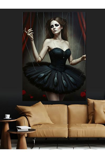 Tablomega Black Swan Decorative Canvas - Mdf Wooden Table