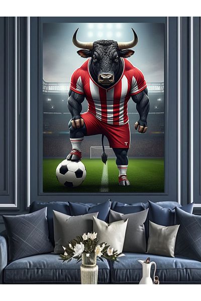 Tablomega Football Bull Decorative Canvas - Mdf Wooden Table