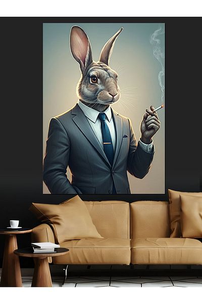 Tablomega Rabbit Man Decorative Canvas - Mdf Wooden Painting