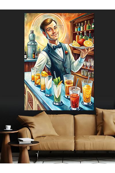 Tablomega Bartender Decorative Canvas - Mdf Wooden Table