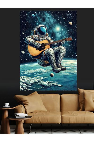 Tablomega Astronaut care cântă pe chitară în spațiu Pânză decorativă - Lemn MDF