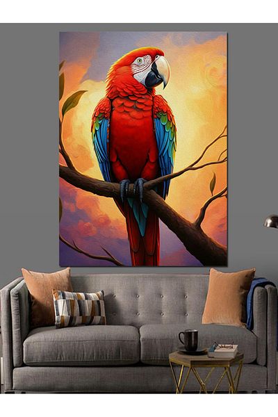 Tablomega Colorful Parrot on Branch Decorative Canvas - Mdf Wooden Painting