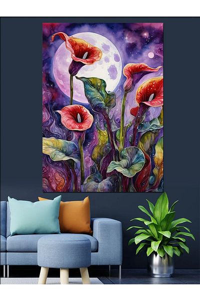 Tablomega Colorful Flowers Decorative Canvas - Mdf Wooden Painting