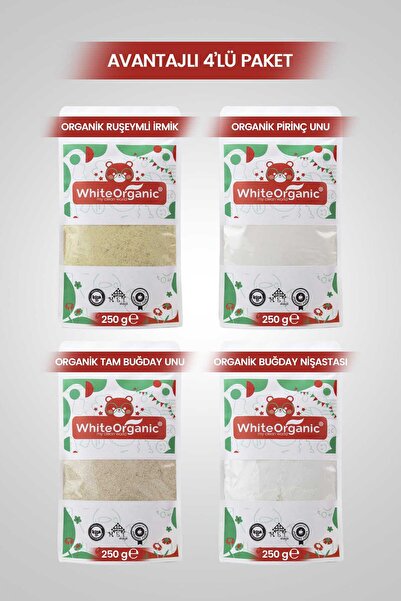 White Organic Pirinç Unu+Tam Buğday Unu+Buğday Nişastası+Ruşeymli Bebek İrmiğ...
