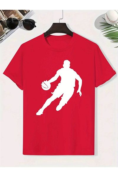 vinraus Girl\Boy Red Basketball Player Printed T-Shirt
