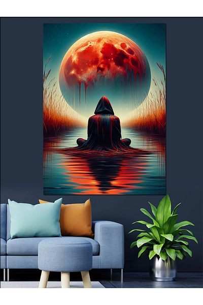 Tablomega Pânză Decorativă Meditație în Peisaj Lună - Lemn MDF