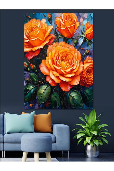 Tablomega Orange Roses Decorative Canvas - Mdf Wooden Table