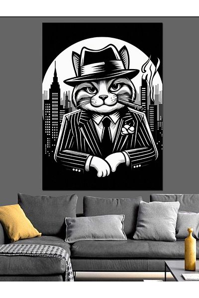 Tablomega Pânză decorativă Mafia Cat - Lemn MDF