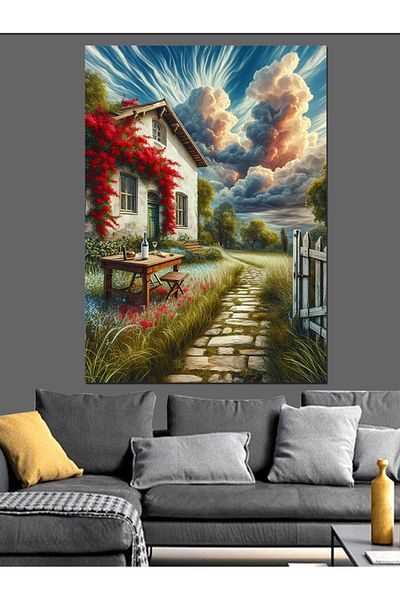Tablomega Stone House and Garden Decorative Canvas - Mdf Wooden Table