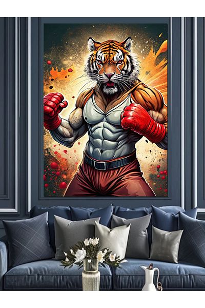 Tablomega Boxer Tiger Decorative Canvas - Mdf Wooden Painting