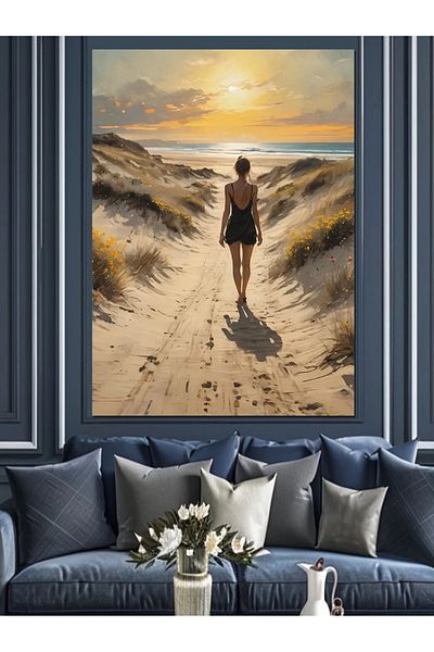 Tablomega Woman on the Sandy Road Decorative Canvas - Mdf Wooden Painting
