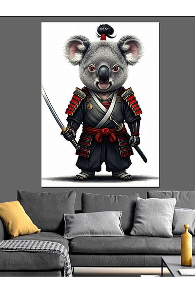 Tablomega Samurai Koala Decorative Canvas - Mdf Wooden Painting