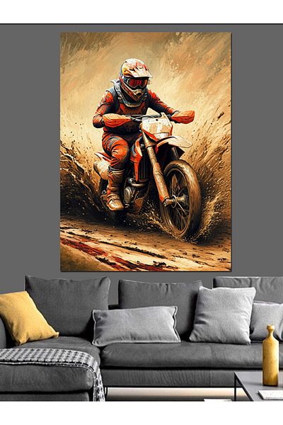 Tablomega Motorcyclist in the Mud Decorative Canvas - Mdf Wooden Painting